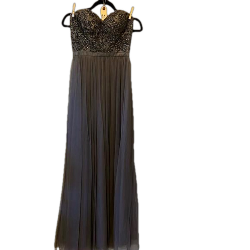 Le Chateau Grey/ Mauve Tulle Beaded Halter (prom) Dress - Picture 3 of 12